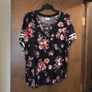 Floral baseball style tee